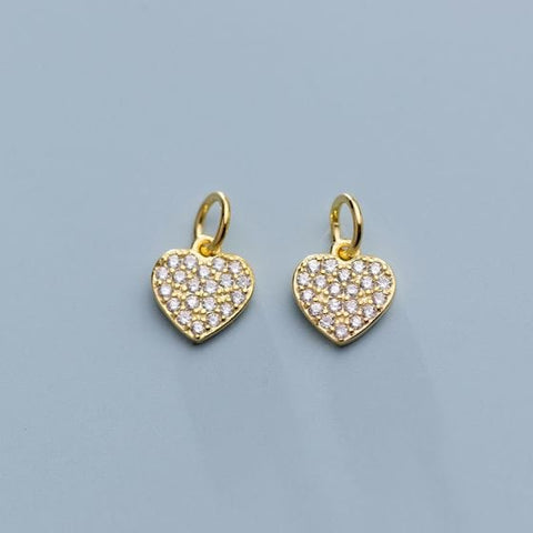 BeadsBalzar Beads & Crafts 18KT GOLD PLATED (925-BH09-G) (925-BH09-X) DIY CZ Heart 925 Sterling Silver Charms (1 PC)