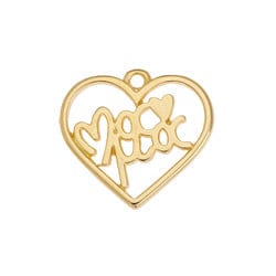 BeadsBalzar Beads & Crafts 24KT GOLD PLATED (GQH8250-G) (GQH8250-X) Motif heart wireframe ''Μαμά'' pendant 20x19mm (2 PCS)
