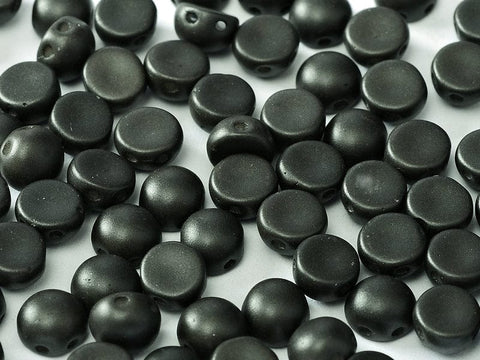 BeadsBalzar Beads & Crafts (2HC-02010-29400) 2-HOLE CABOCHON 6 MM ALABASTER METALLIC BLACK