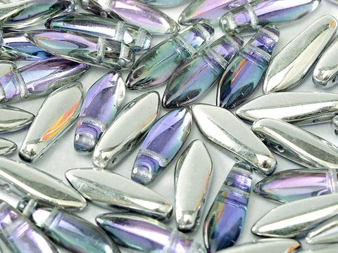 BeadsBalzar Beads & Crafts (2HGD-00030-26536)  2-HOLE GLASS DAGGERS 5 X 16 MM CRYSTAL VITRAIL LIGHT