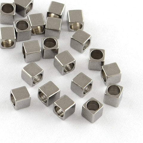 BeadsBalzar Beads & Crafts 304 Stainless Steel Cube Bead Spacers, Stainless Steel Color (SE4710)