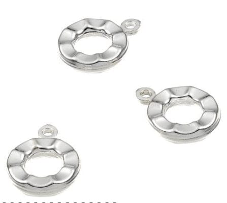 BeadsBalzar Beads & Crafts (925-P02) Sterling silver 10mm hammered round pendants 1 ring (1 PC)