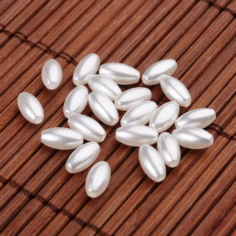 BeadsBalzar Beads & Crafts (AB6415A) Rice Imitation Pearl Acrylic Beads, White Size: about 4mm wide, 8mm long, hole: 0.5mm (15 gms)