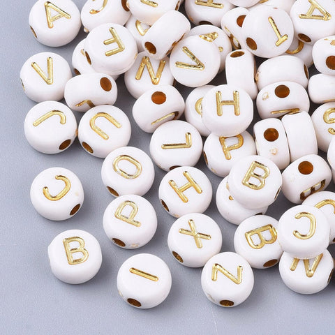 BeadsBalzar Beads & Crafts (AB6416MIX) Acrylic Beads, Metal Enlaced, Letters, Golden Plated 7mm (15 GMS)