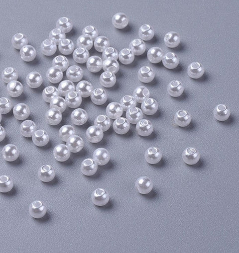 BeadsBalzar Beads & Crafts (AB8549-1) Imitated Pearl Acrylic Beads, Round, White 4mm (10 GMS / +- 300 PCS)