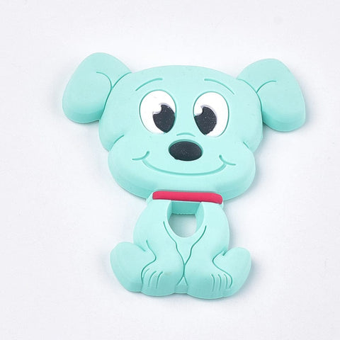 BeadsBalzar Beads & Crafts (BB8466-07A) Big Silicone Puppy Beads, Chewing Beads For Teethers, Beagle Dog, Pale Turquoise  90~91mm