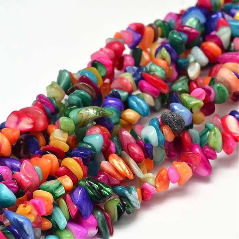 BeadsBalzar Beads & Crafts (BC7169A) Natural Chip Dyed Shell Bead Strand, Shell Shards, Colorful 5~10mm wide