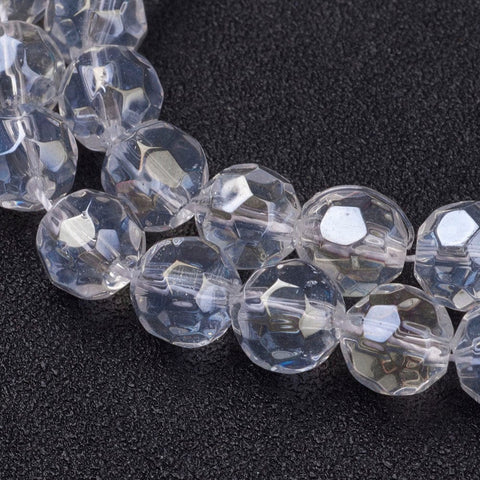 BeadsBalzar Beads & Crafts (BE149) Glass Beads Strands, Faceted Round, Clear, AB Color Plated The beads about 8mm