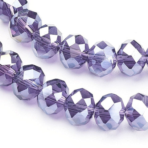 BeadsBalzar Beads & Crafts (BE1545-07AB) Electroplate Glass Beads Strands, AB Color Plated, Faceted Rondelle, Indigo 8x6mm (1 STR)