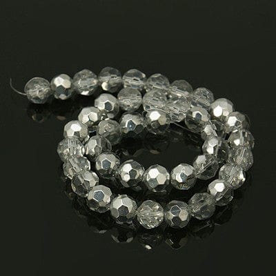 BeadsBalzar Beads & Crafts (BE187) Faceted Glass Beads Strands, Silver Plated, Clear about 8mm