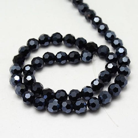 BeadsBalzar Beads & Crafts (BE3920) 6mm Glass Strand Beads, Full Plated, Faceted, Hematite Plated
