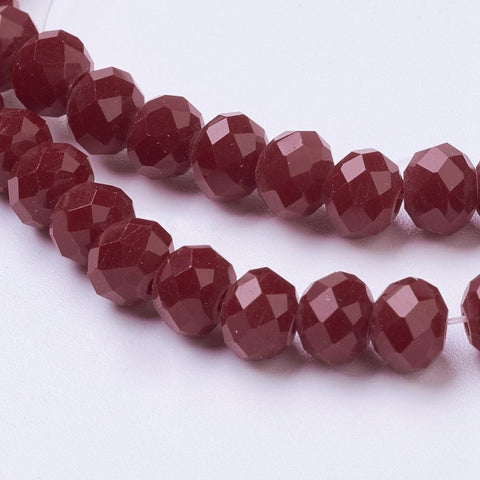 BeadsBalzar Beads & Crafts (BE5318) Opaque Solid Color Faceted Glass Beads Strands, Abacus, DarkRed 6MM