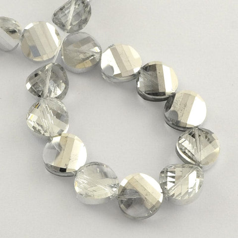 BeadsBalzar Beads & Crafts (BE5363) Half Plated Faceted Flat Round Glass Beads, WhiteSmoke Size: about 13mm