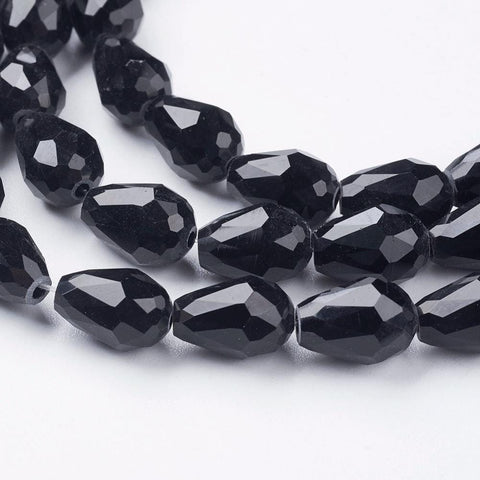 BeadsBalzar Beads & Crafts (BE5374) Glass Beads Strands, Faceted, Drop, Black 11MM