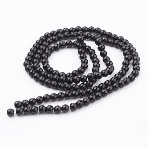 BeadsBalzar Beads & Crafts (BE54) Glass Beads Strands, Pearlized, Round, Dyed, Black 6MM
