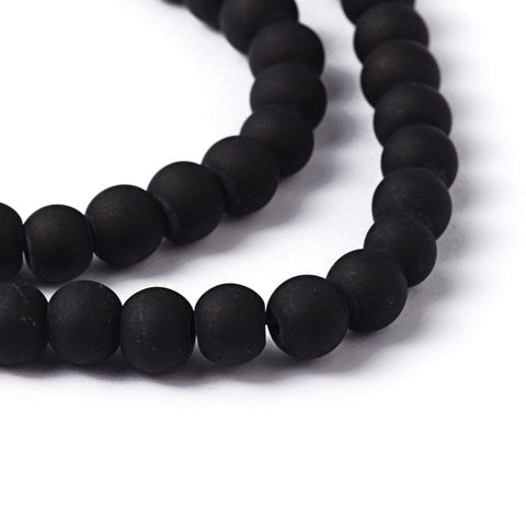 BeadsBalzar Beads & Crafts (BE5438) Transparent Glass Bead Strands, Frosted, Round, Black  6mm
