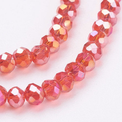 BeadsBalzar Beads & Crafts (BE5540) Electroplate Glass Beads Strands, AB Color Plated, Faceted Rondelle, Red 4MM