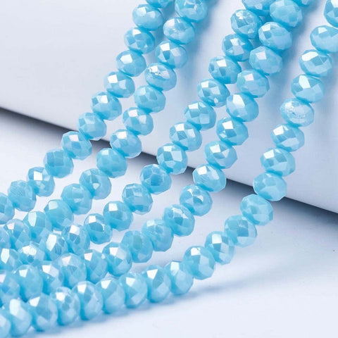 BeadsBalzar Beads & Crafts (BE7512A) Electroplate Glass Beads  Opaque Solid Color, Faceted, Rondelle, DeepSky Blue 8x6mm