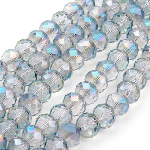BeadsBalzar Beads & Crafts (BE8257-1) Electroplate Glass Beads Strands, Rainbow Plated, Faceted, Rondelle, Dark Turquoise 10x8mm