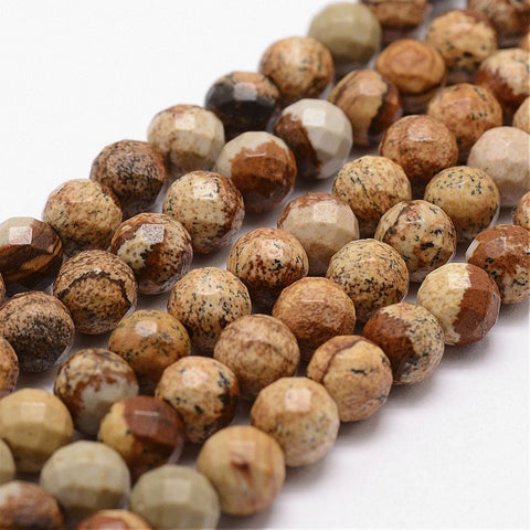 BeadsBalzar Beads & Crafts (BG4708) Natural Picture Jasper Beads Strands, Faceted, Round Size: about 4mm (1 STR)