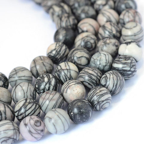BeadsBalzar Beads & Crafts (BG5223) Natural Black Silk Stone-Netstone Round Bead Strands 10MM