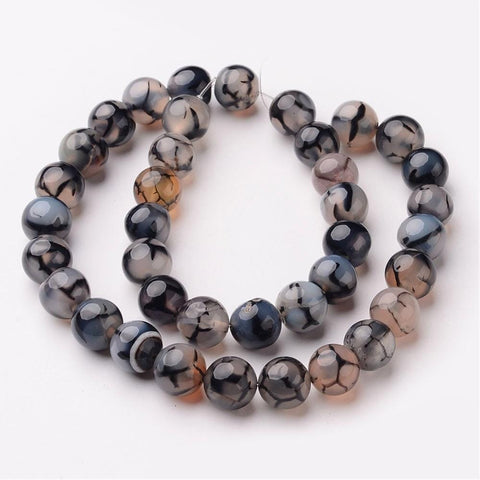 BeadsBalzar Beads & Crafts (BG5286) Natural Dragon Veins Agate Beads Strands, Round, Dyed & Heated 6MM
