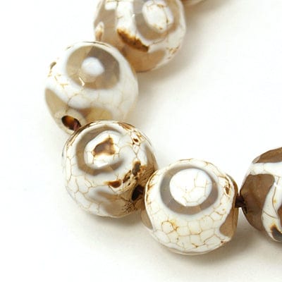 BeadsBalzar Beads & Crafts (BG8033-11) Tibetan Style 3-Eye dZi Beads, Natural Agate, Dyed, Faceted, Round, White 10mm