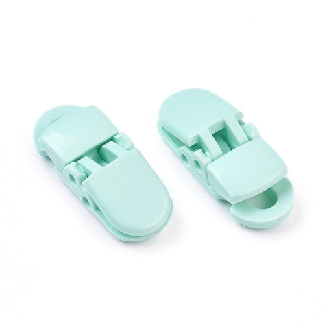 BeadsBalzar Beads & Crafts (BP6685C) Environmental Opaque Solid Colour Plastic Baby Pacifier Holder Clip, Aquamarine Size: about 12.5mm long, 32mm wide (4 PCS)