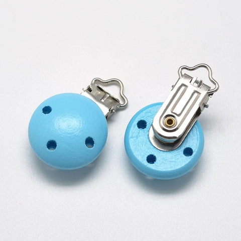 BeadsBalzar Beads & Crafts (BP6772-03) TURQUOISE (BP6772X) Dyed Wood Baby Pacifier Holder Clips, 48x29mm wide (2 PCS)