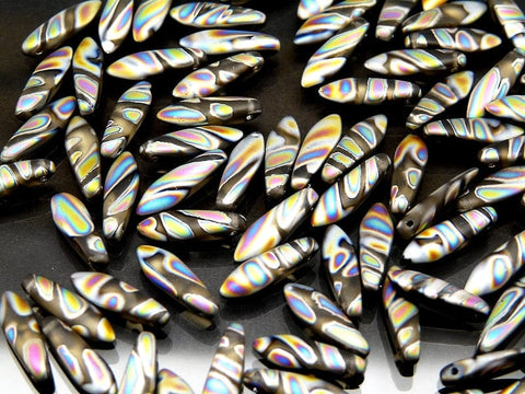BeadsBalzar Beads & Crafts (CGD-10230-2817V) GLASS DAGGERS 5 X 16 MM SMOKE TOPAZ VITRAIL STRIPES MATTED