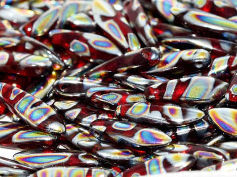 BeadsBalzar Beads & Crafts (CGD-90080-2810V) GLASS DAGGERS 5 X 16 MM RED VITRAIL STRIPES