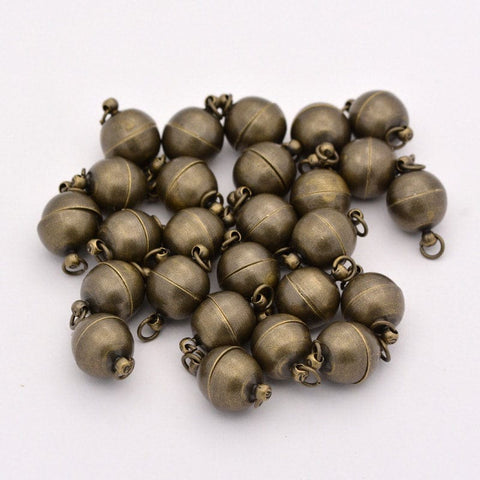 BeadsBalzar Beads & Crafts (CL5805) Brass Magnetic Clasps, Round, Antique Bronze Size: about 12mm wide, 19mm long,