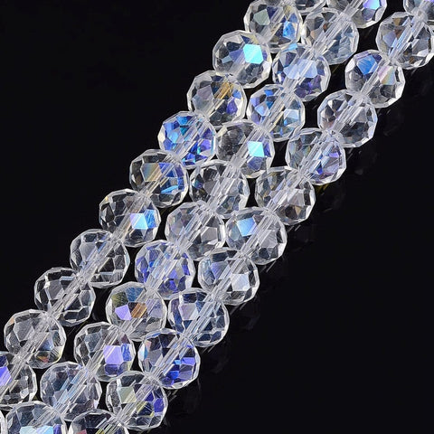 BeadsBalzar Beads & Crafts CLEAR AB (BE429-28) (BE429-X) Glass Beads, Pearl Luster Plated, Crystal Faceted Rondelle, Blue 10x7mm (1 STR)