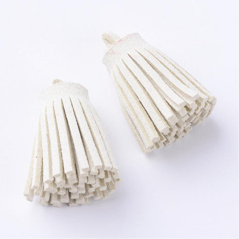 BeadsBalzar Beads & Crafts CREAMY WHITE (TA8321-19) (TA8321-X) Faux Suede Cord Tassel Pendant Decorations, 34mm (4 PCS)
