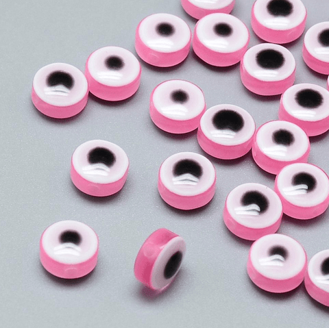 BeadsBalzar Beads & Crafts (EE4444C) PINK (EE4444X) Resin Beads, Flat Round, Evil Eye,10~11mm (50 PCS)