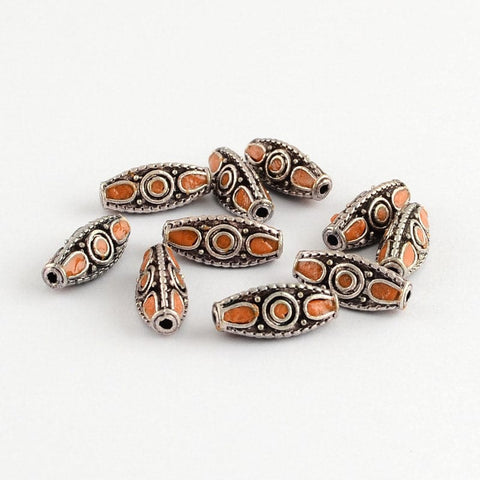 BeadsBalzar Beads & Crafts (FB5139) Triangle Handmade Indonesia Beads, with Alloy Cores, Antique Silver, DarkGoldenrod 19MM