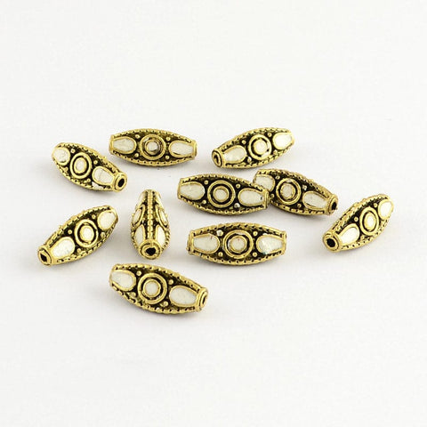 BeadsBalzar Beads & Crafts (FB5139G) Triangle Handmade Indonesia Beads, with Alloy Cores, Antique Golden, White 19MM