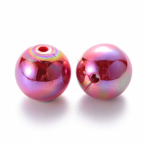 BeadsBalzar Beads & Crafts FIREBRICK (AL8476-A14) (AL8476-X) Opaque Acrylic Beads, AB Color Plated, Round, FireBrick Size: about 20mm (10 PCS)