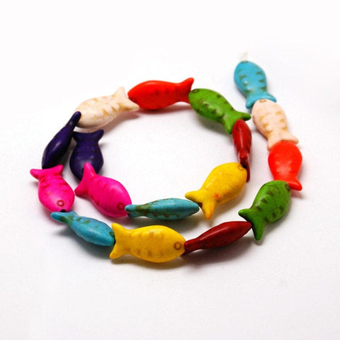 BeadsBalzar Beads & Crafts Fish Synthesis Turquoise Beads Strands, Dyed, Mixed Color (BF4726)
