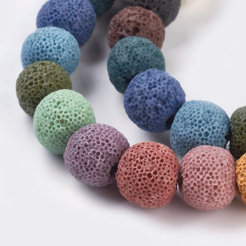 BeadsBalzar Beads & Crafts (GB4684) Natural Lava Round Beads Strands, Dyed, Mixed Color 10MM