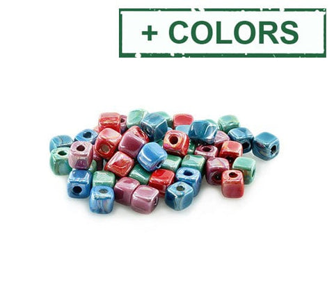 BeadsBalzar Beads & Crafts (GC7352X) Enamel-Glazed Ceramic Slider Cube 6.5mm (Ø2.1mm) (6 PCS)