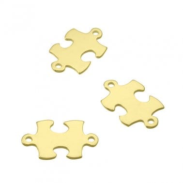 BeadsBalzar Beads & Crafts GOLD PLATED 3 MICRONS (925-TLPUZ-J3) (925-TLPUZ-X) Sterling silver 1cm jigsaw charms 2 holes (1 PC)