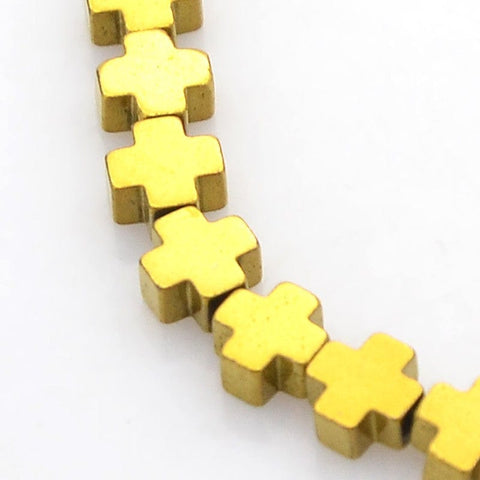 BeadsBalzar Beads & Crafts GOLDEN PLATED (HB5894A) (HB5894-X) Electroplate Non-magnetic Synthetic Hematite Cross,4x4mm (+- 50 PCS)