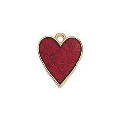 BeadsBalzar Beads & Crafts (GQ6521A) GOLD / RED (GQ6521X) Heart floral pendant 16mm (2 PCS)