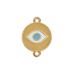 BeadsBalzar Beads & Crafts (GQ6656A) GOLD/LIGHT BLUE (GQ6656X METAL Round eye motif 18mm with 2 rings (2 PCS)