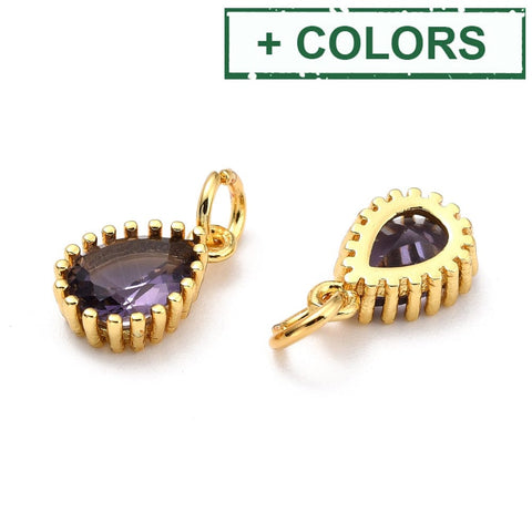 BeadsBalzar Beads & Crafts (GQD8005-X) Brass Micro Pave Cubic Zirconia Pendants Teardrop, 7.5x12mm (2PCS)