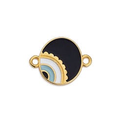 BeadsBalzar Beads & Crafts (GQE7126A) GD.PL./BLACK (GQE7126X) Round motif with asymmetric eye with 2 rings 18x14mm (2 PCS)