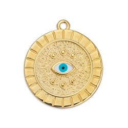 BeadsBalzar Beads & Crafts (GQE7342-A) GOLD / AQUA (GQE7342-X) Round motif sun with setting navette pendant (1 pc)