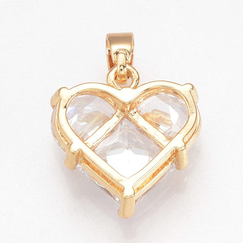 BeadsBalzar Beads & Crafts (GQH7883G) Brass Cubic Zirconia  Heart, Golden 15x14mm (1 PC)