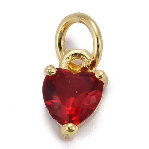 BeadsBalzar Beads & Crafts (GQH8026-G07) Brass Micro Pave Cubic Zirconia Heart, Red  5x8mm (2 PCS)